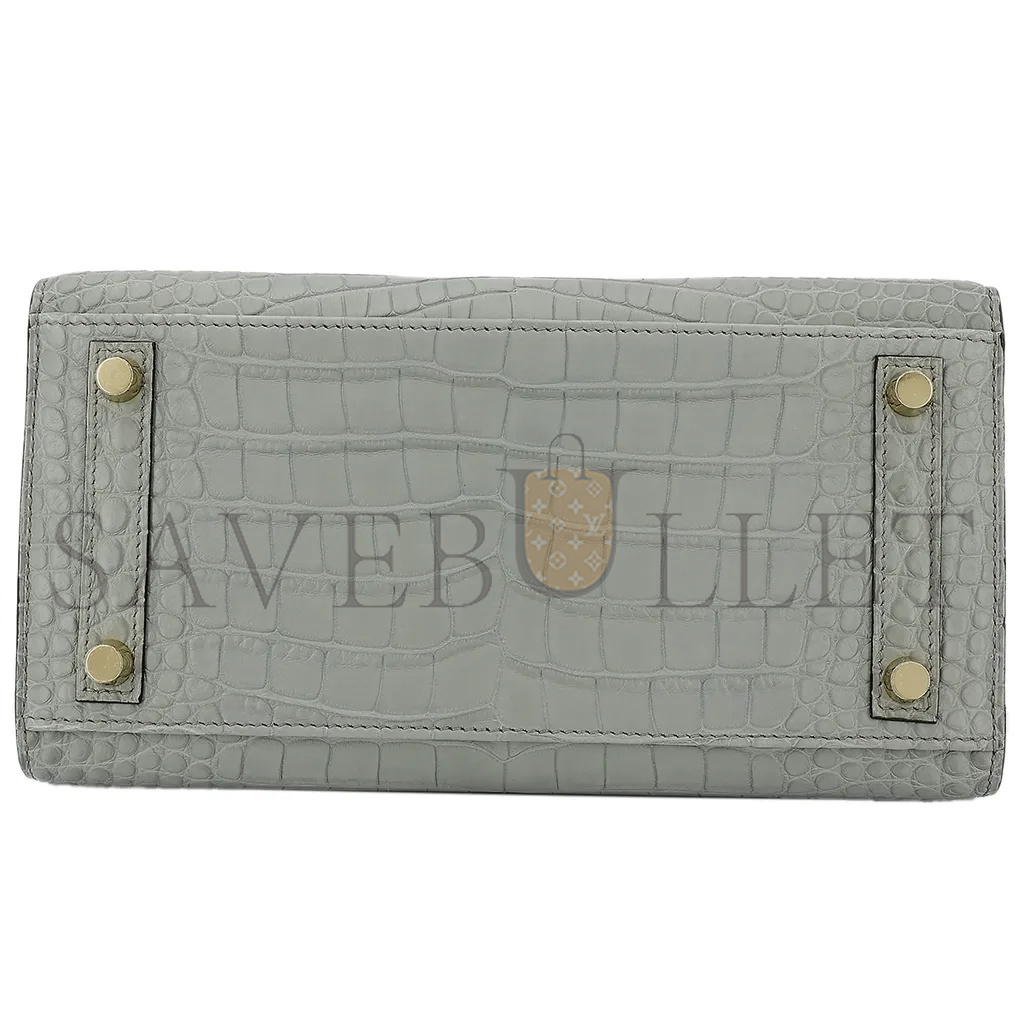 HERMÈS MASTER BIRKIN 20 CROCODILE LEATHER CRYSTAL GREY SILVER BUCKLE H041350CK05 (20*15.5*11cm)